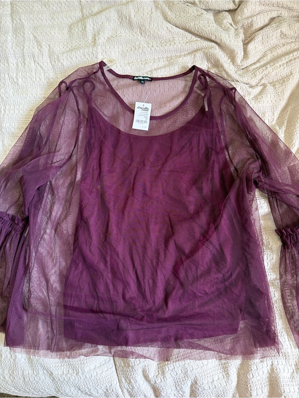 Charlotte Russe Plum Sheer Mesh Long Sleeve Blouse